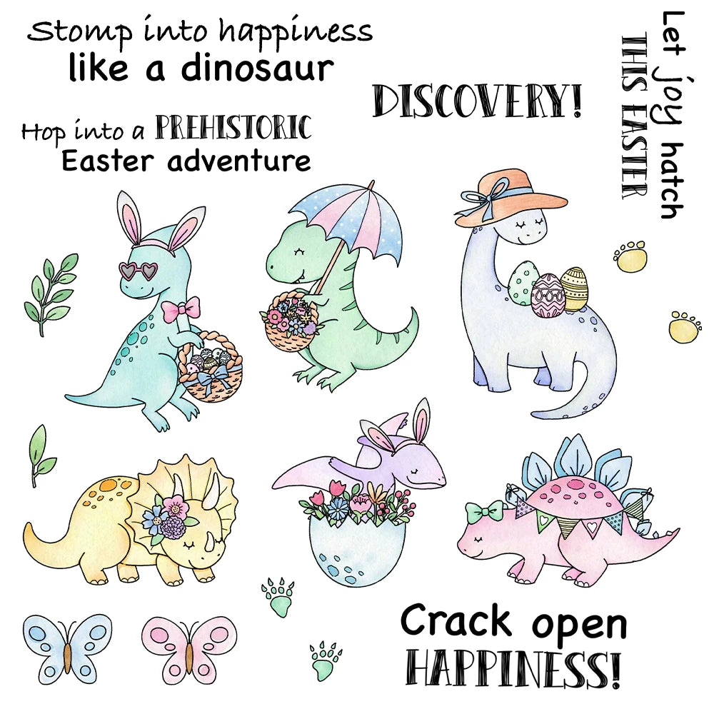 Comical Easter Dinosaurs Transparent Stamps