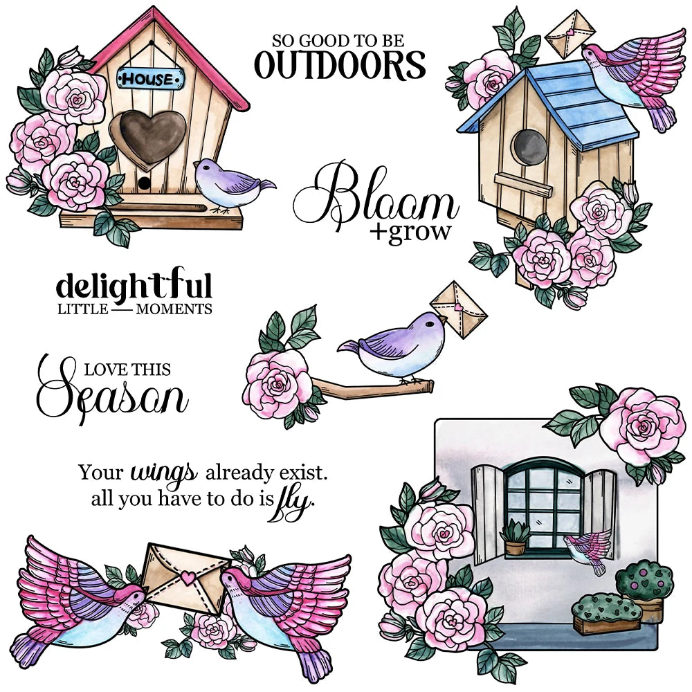 Beautiful Birdies in Spring Season Transparent Stamps