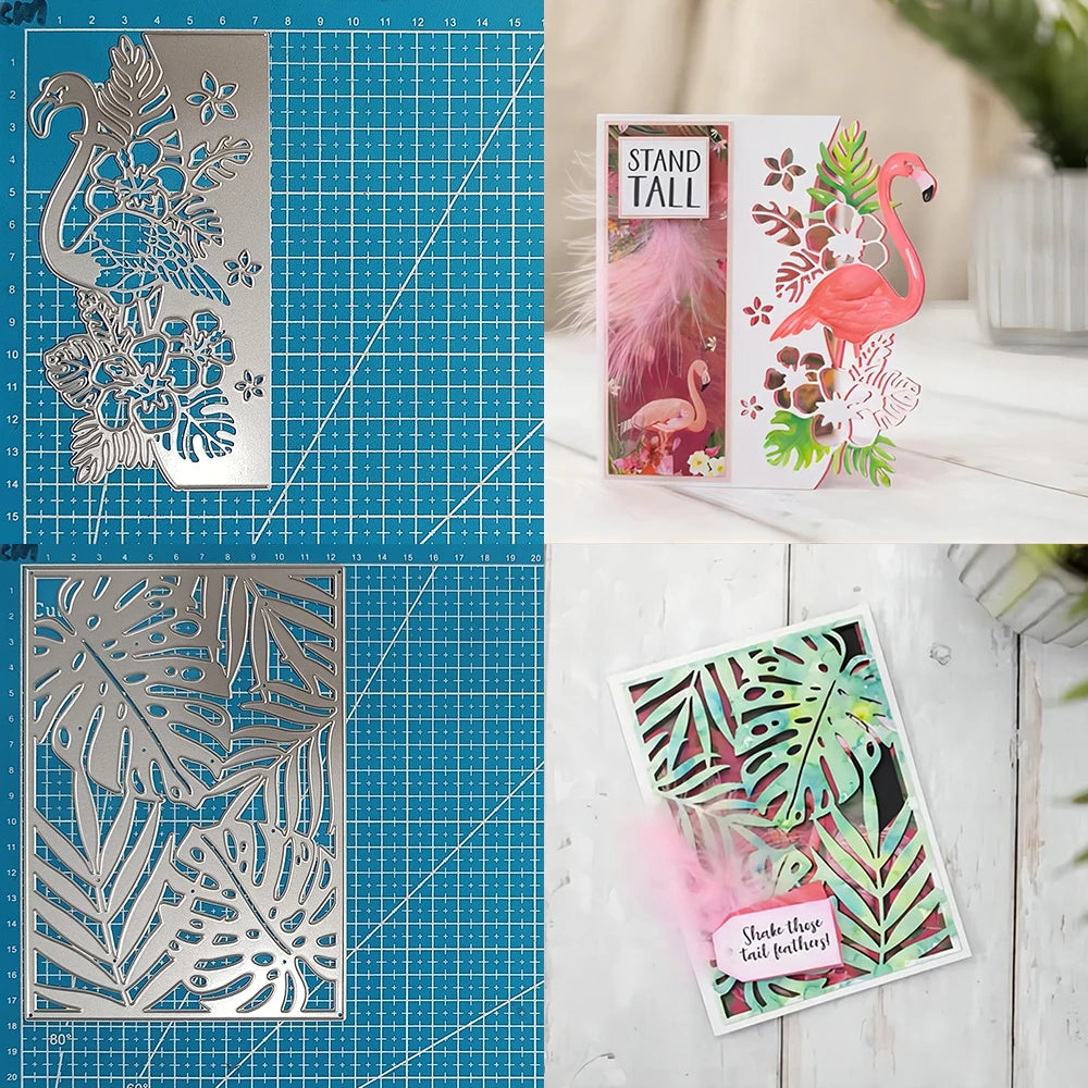 Delightful Flamingo/Leafy Designs Metal Cutting Dies, Size on Photos