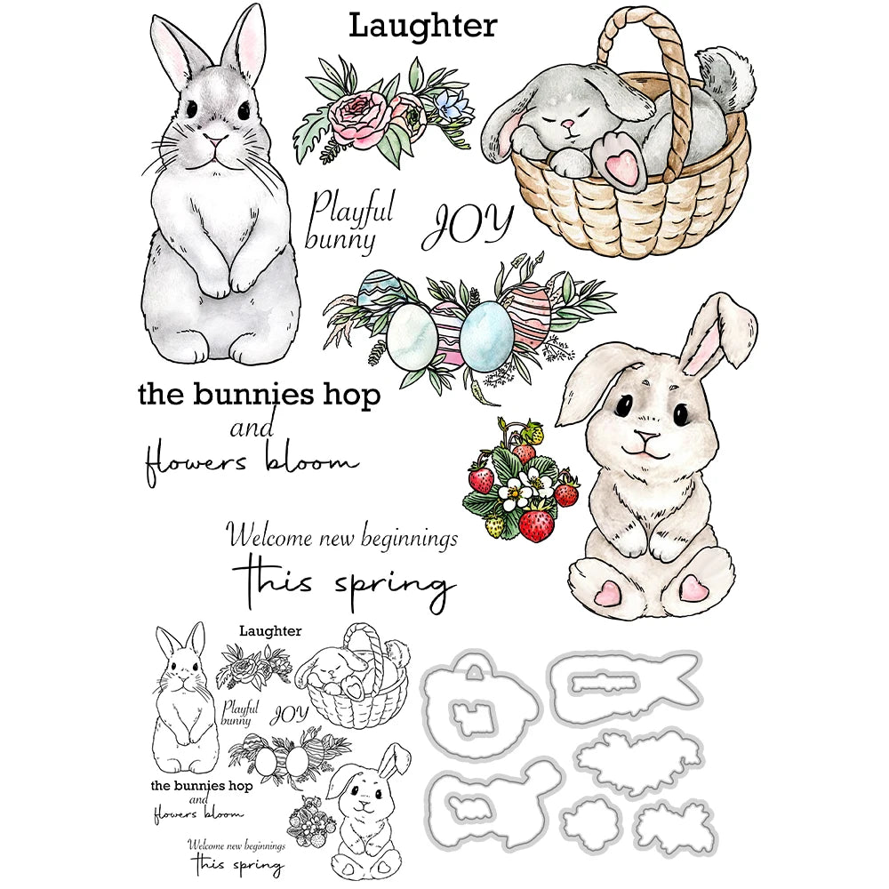 Gorgeous Playful Bunnies Transparent Stamps, Dies, Stamp and Die Set (please order items separately)