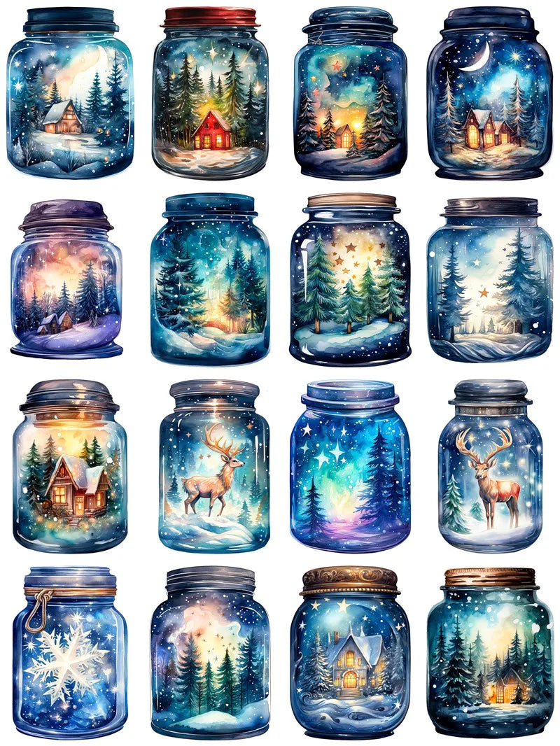 Delightful Christmas Jars Stickers, 4 Varieties to Choose From, 16 Pieces, 4-6 cm