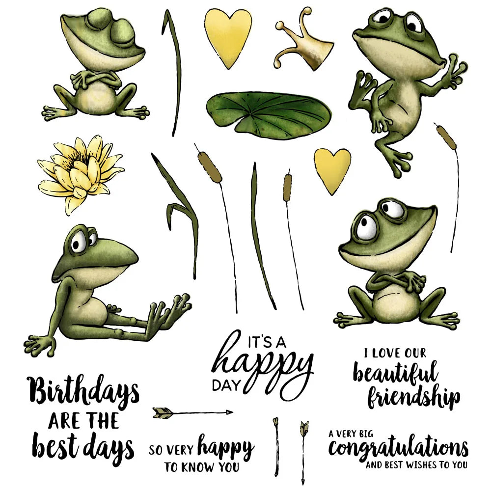 Comical Froggies Sending Happy Wishes Transparent Stamps, Stamp and Die Set (please order items separately)