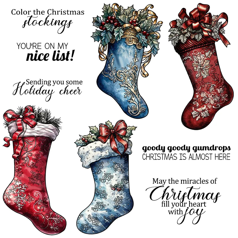 Fun Christmas Stockings Transparent Stamps, Stamp and Die Set (please order items separately)