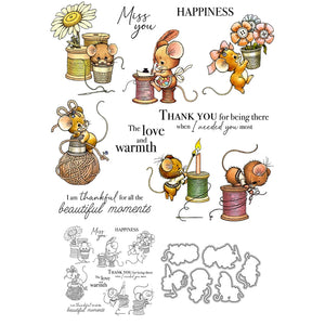 Cute Sewing Mice Transparent Stamps, Dies, Stamp and Die Set (please order items separately)