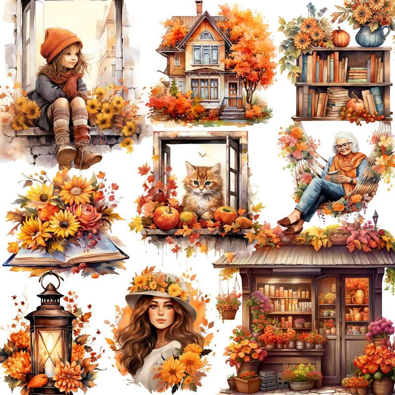 Gorgeous Autumn Time Paper Stickers, 12 Pieces