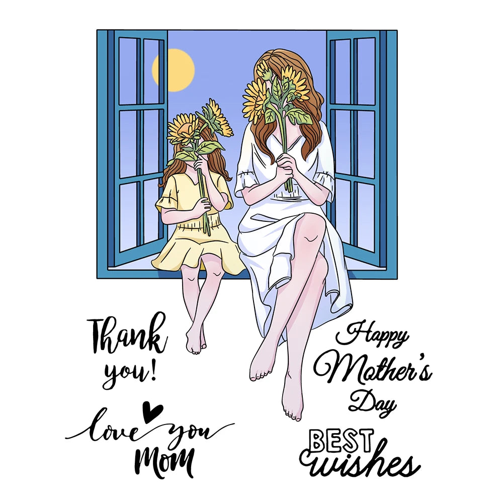 Beautiful Mum And Daughter Celebrating Together Transparent Stamps, Dies, Stamp and Die Set (please order items separately)