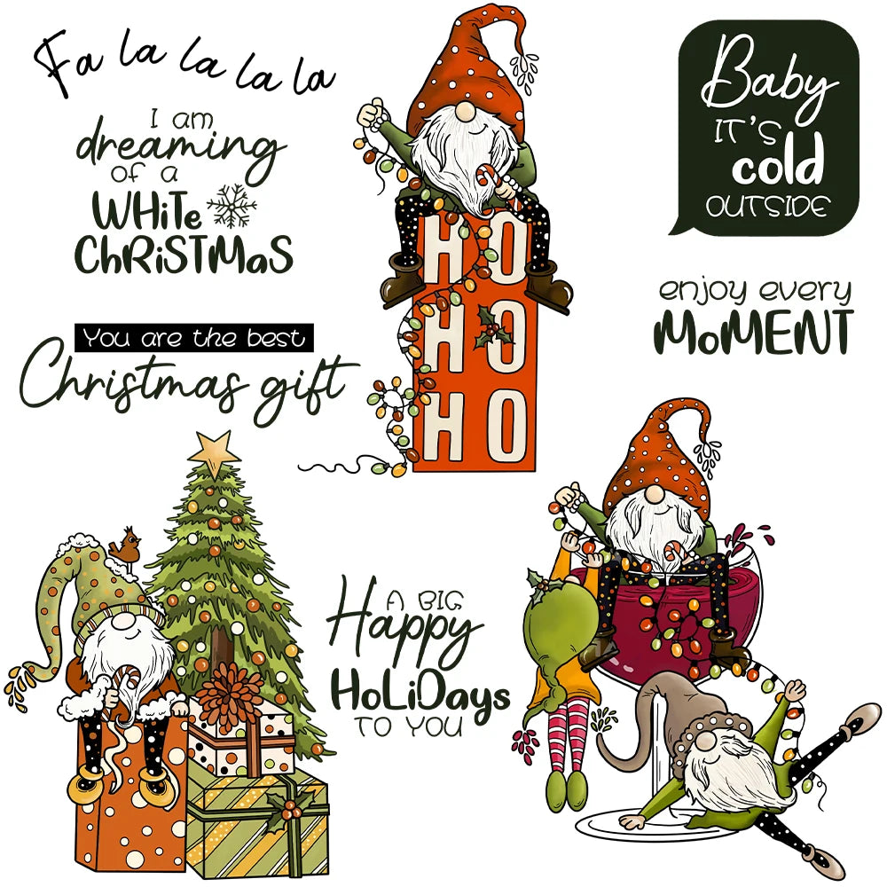 Funny Gnomes at Christmas Transparent Stamps, Dies, Stamp and Die Set (please order items separately)