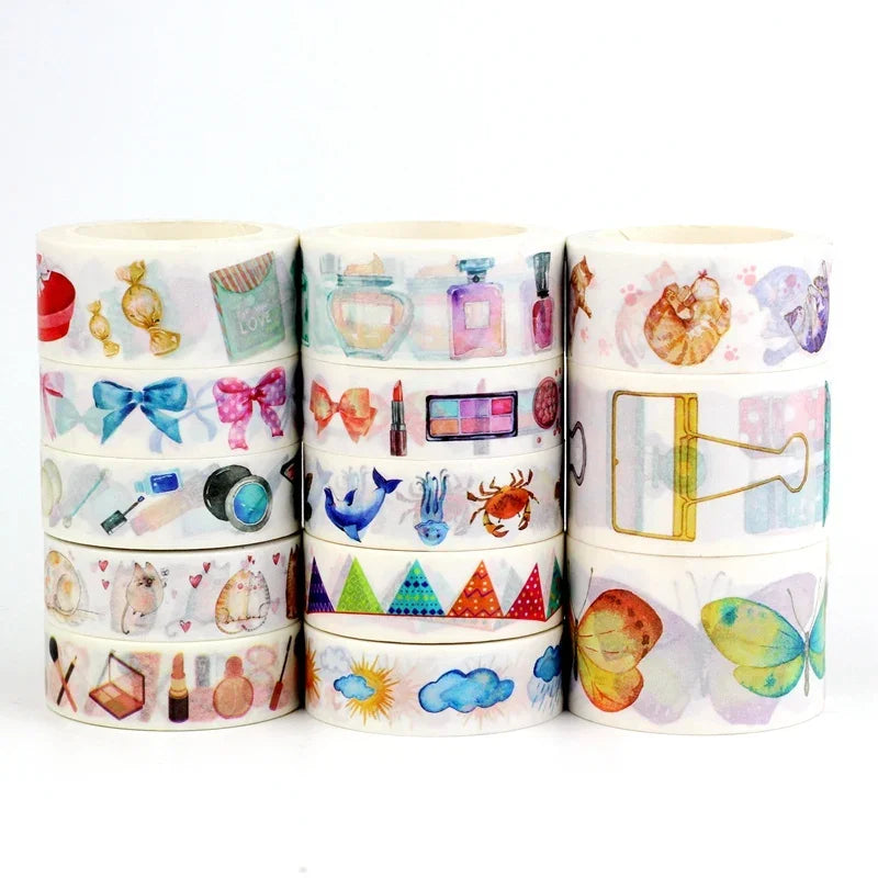 Cute and Versatile Variety of Decorative Washi Tape, Various Designs, Length 10 m, 1 Piece