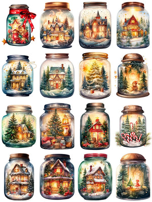 Delightful Christmas Jars Stickers, 4 Varieties to Choose From, 16 Pieces, 4-6 cm