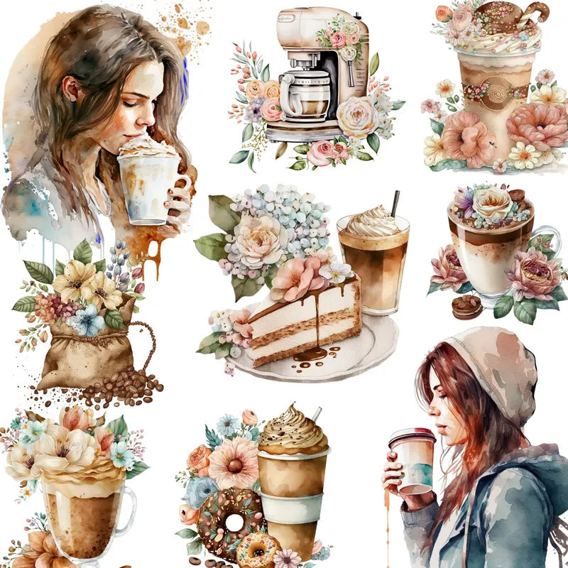 Cute Coffee Time Decorative Stickers, 12 Pieces