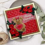 Adorable Teddy with Hearts Metal Cutting Die, Size on Photo