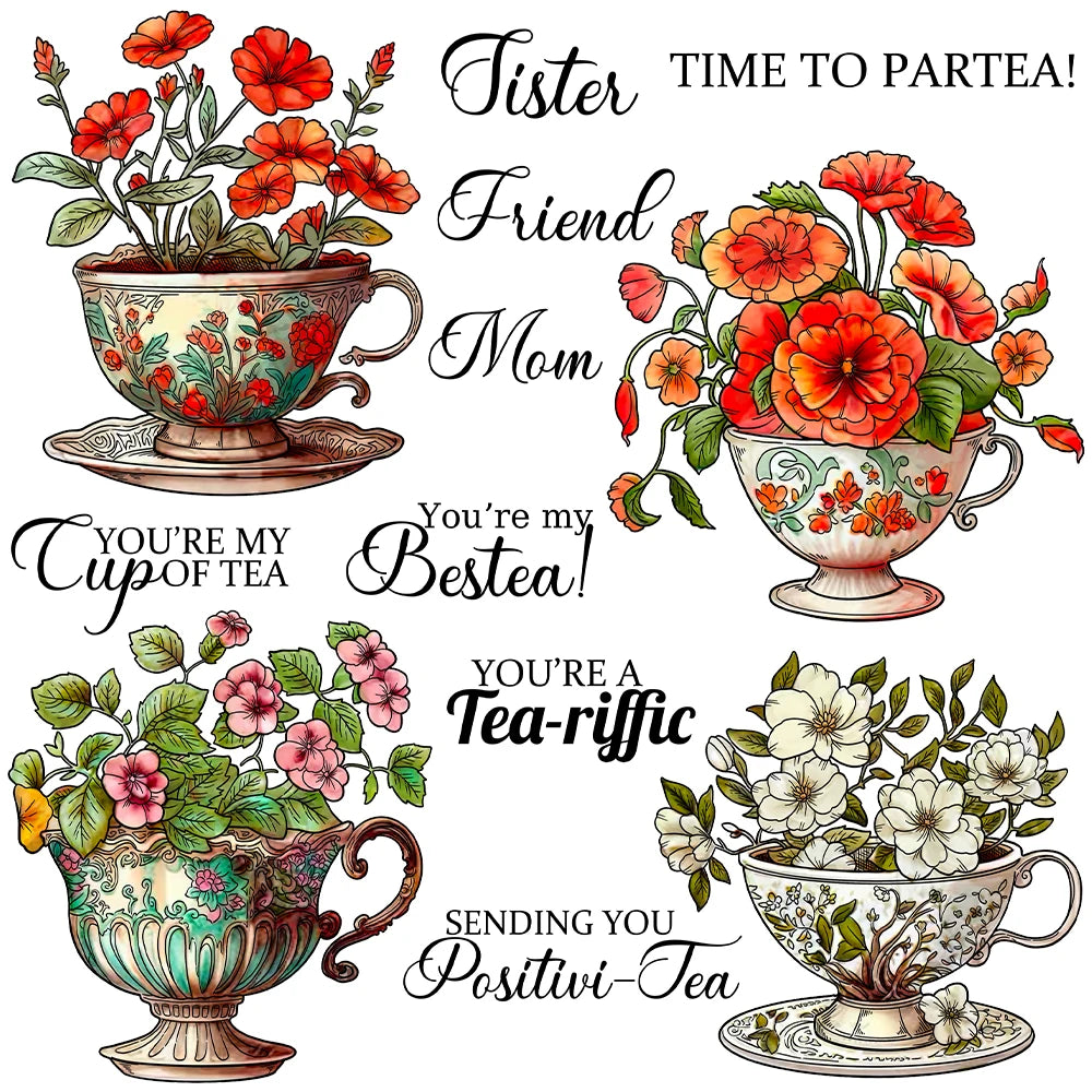 Exquisite Flowers In Teacups Transparent Stamps, Stamp and Die Set (please order items separately)