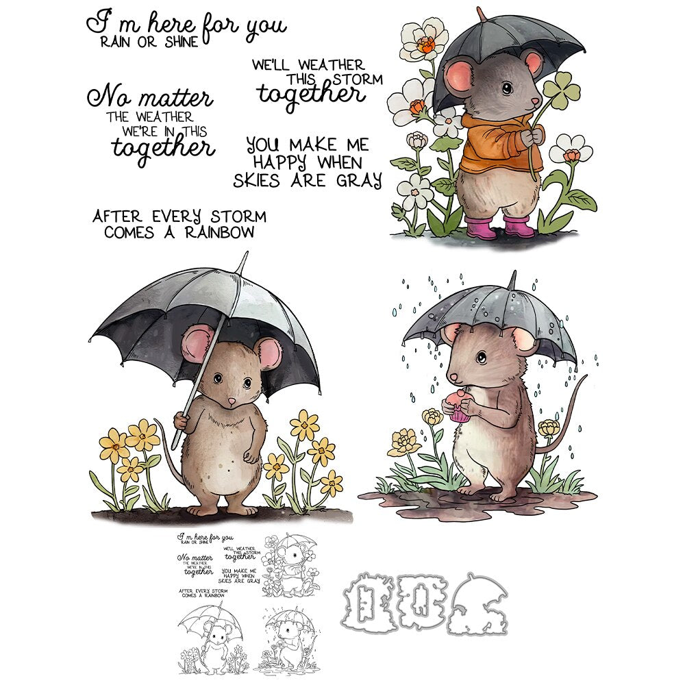 Rainy Day Cute Mouse Transparent Stamps, Stamp and Die Set (please order items separately)