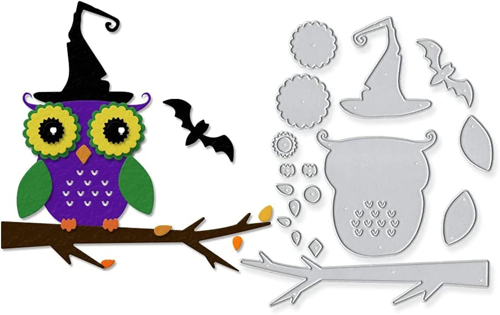 Cute and Scary Halloween Owl Metal Cutting Dies, Size on Photo