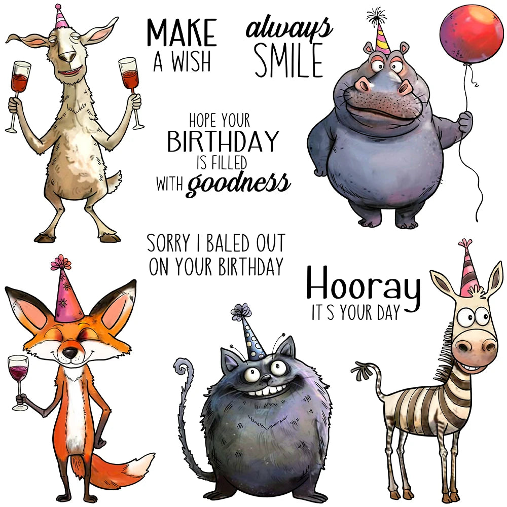 Amusing Animals Sending Birthday Sentiments Transparent Stamps, Stamp and Die Set (please order items separately)