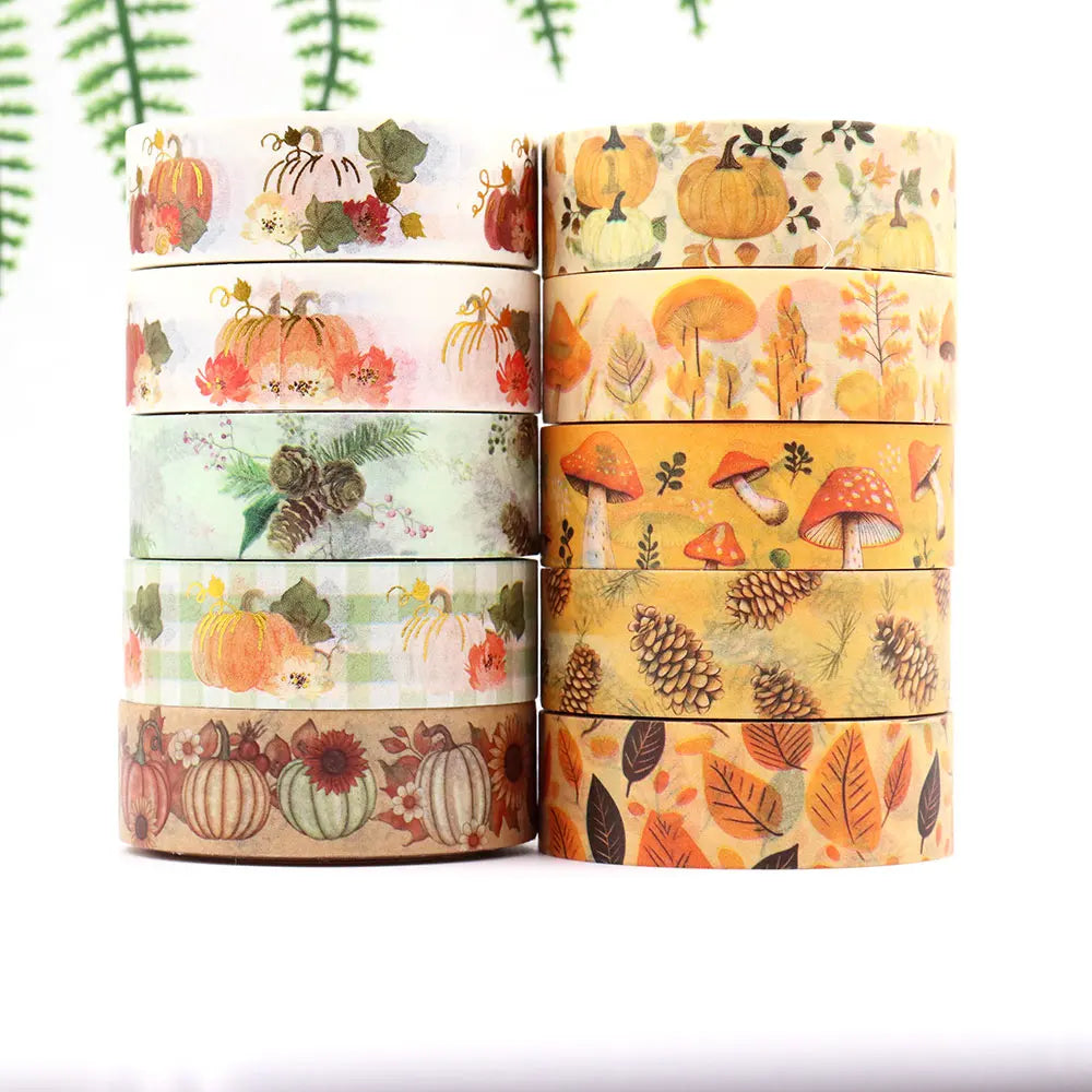 Gorgeous Nature Decorative Washi Tape, Various Designs, Width 15 mm, Length 10 m, 10 Pieces