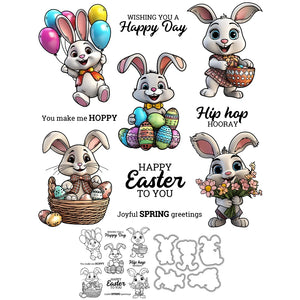 Cute and Funny Bunnies Wishing You A Happy Day Transparent Stamps, Dies, Stamp and Die Set (please order items separately)