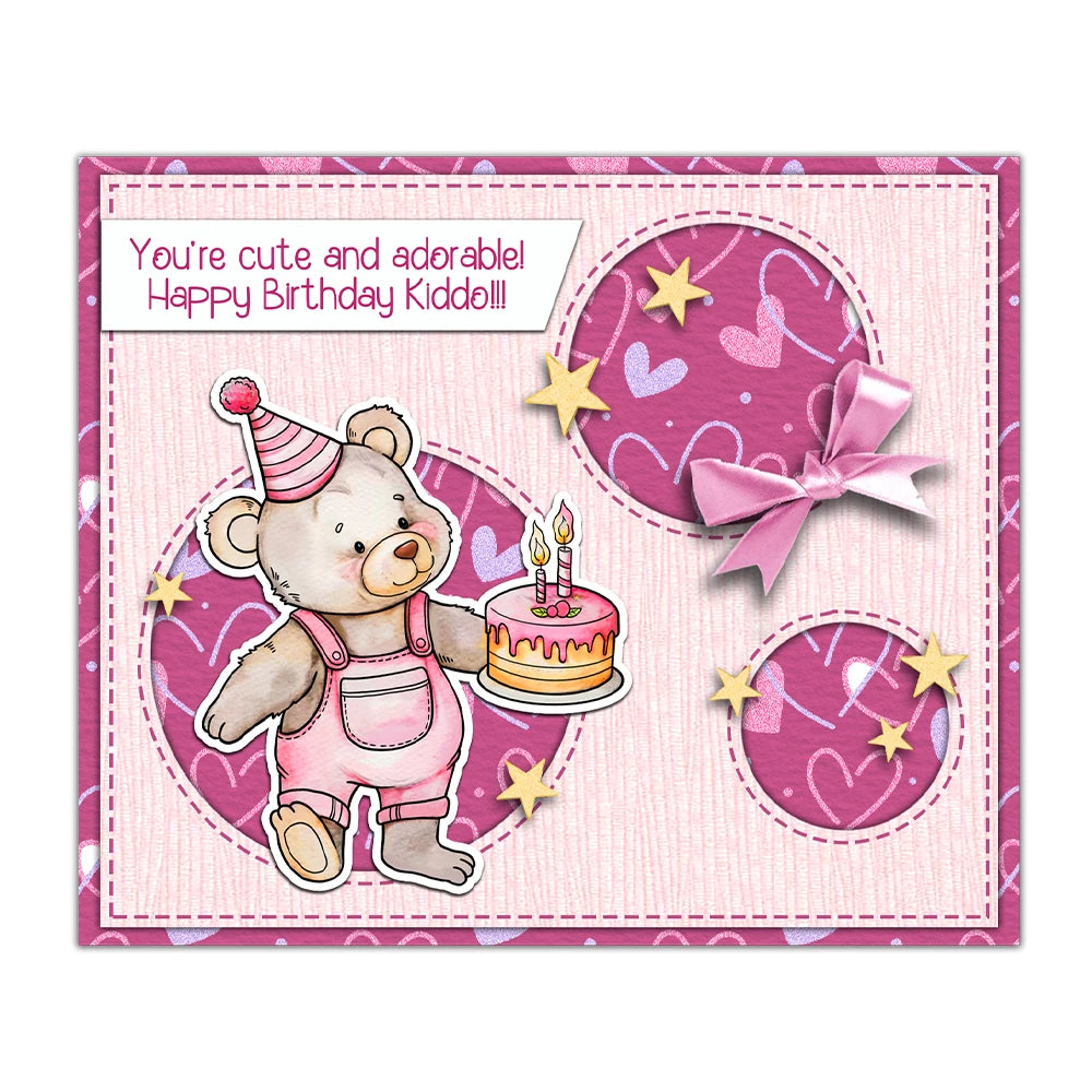 Sweet Happy Birthday with Cute Bears Transparent Stamps, Stamp and Die Set (please order items separately)