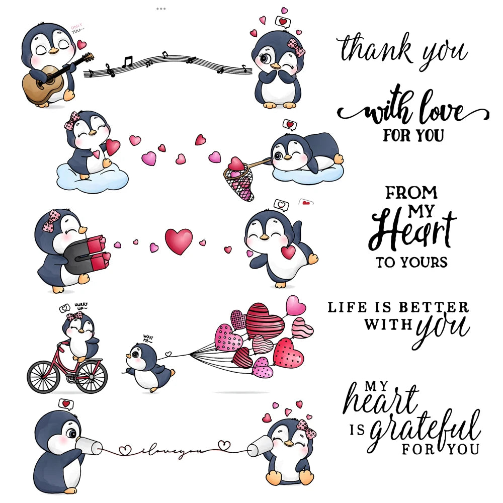 Cute Little Penguins Transparent Stamps, Dies, Stamp and Die Set (please order items separately)