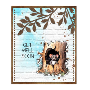 Cute Mousey in a Tree Sending Happy Wishes Transparent Stamps, Stamp and Die Set (please order items separately)