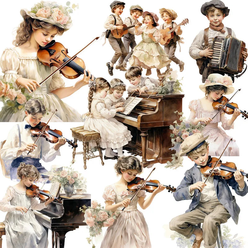 Beautiful Music Time Decorative Vintage-Style Stickers, 20 Pieces, Length 4 cm to 6 cm