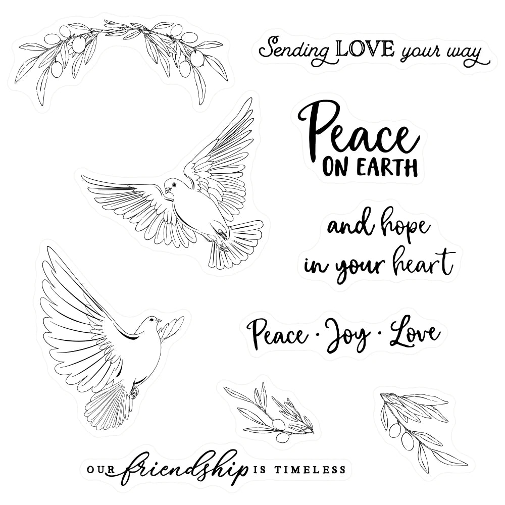 Beautiful Doves Sending Peace, Joy and Love Transparent Stamps/Dies (please order items separately)