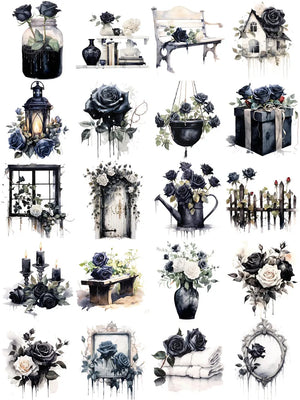 Exquisite Black Rose Decorative Stickers, 20 Pieces, 4-6 cm