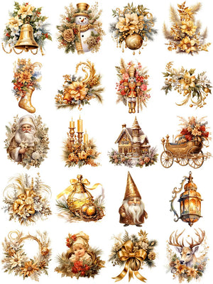 Delightful Vintage-Style Decorative Christmas Stickers, 20 Pieces, 4-5cm