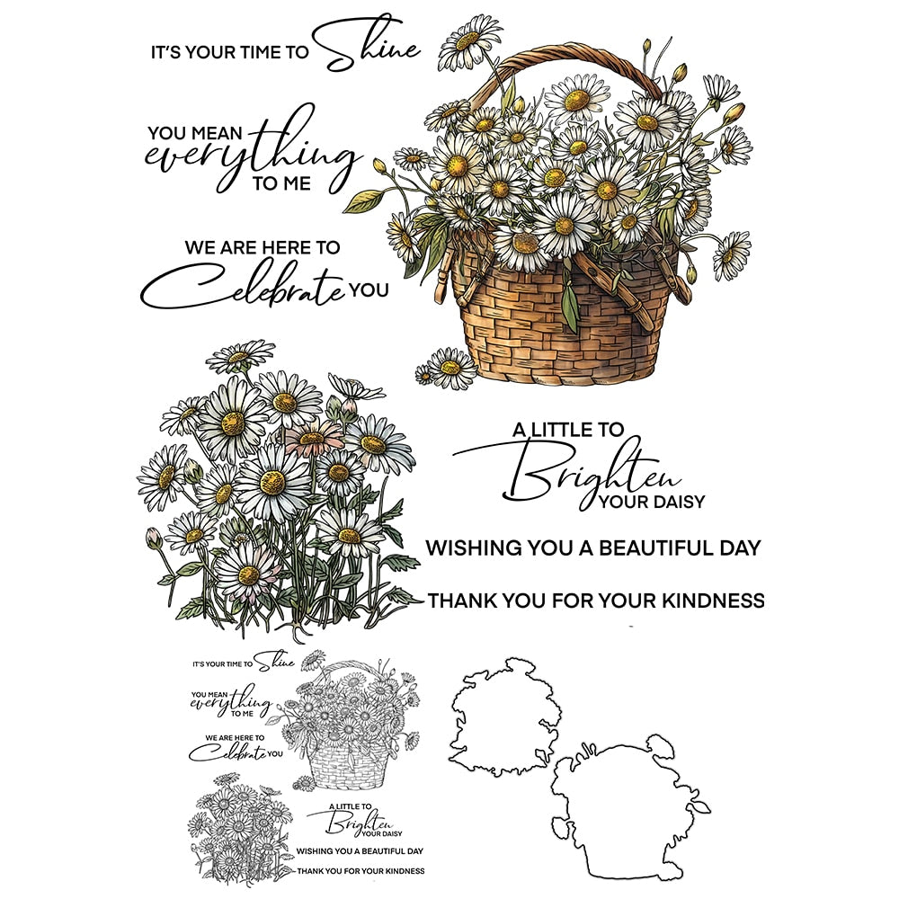 Blossoming Baskets of Daisies Transparent Stamp and Die Set