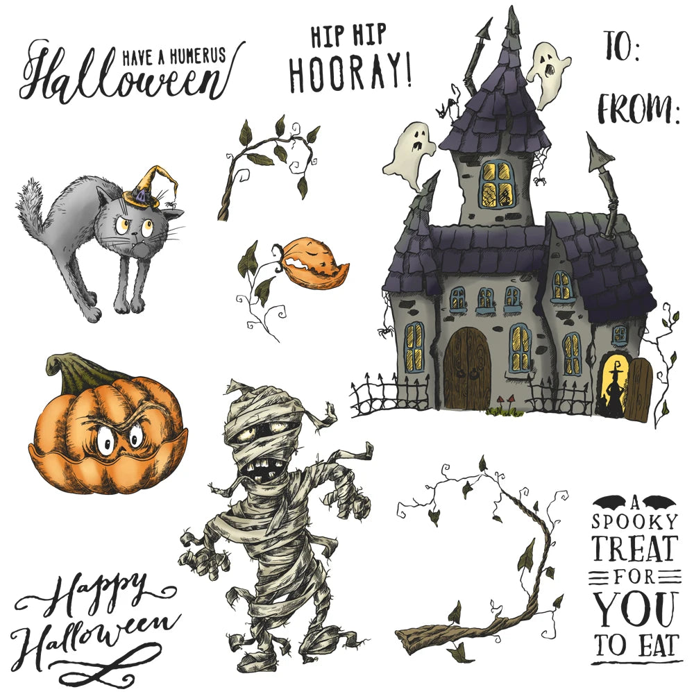 Happy Scary Halloween Transparent Stamps, Stamp and Die Set (please order items separately)