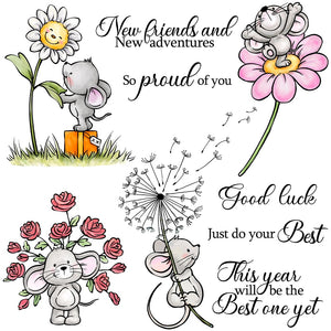 Sweet Mouse with Flowers Transparent Stamps, Stamp and Die Set (please order items separately)