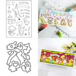 Cute Join the Party Parade Transparent Stamps, Stamp and Die Set, Size on Photo