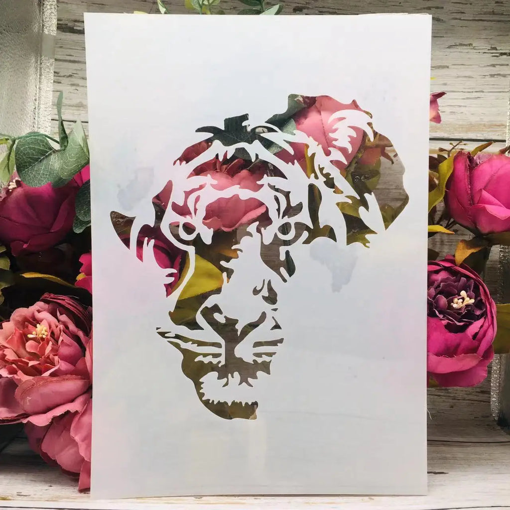 Glorious Tiger In The Shape Of The African Map Layering Stencil, A4