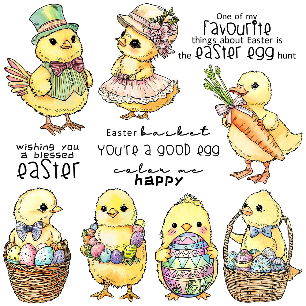 Gorgeous Happy Easter Egg Hunt From Beautiful Chickies Transparent Stamps, Dies, Stamp and Die Set (please order items separately)