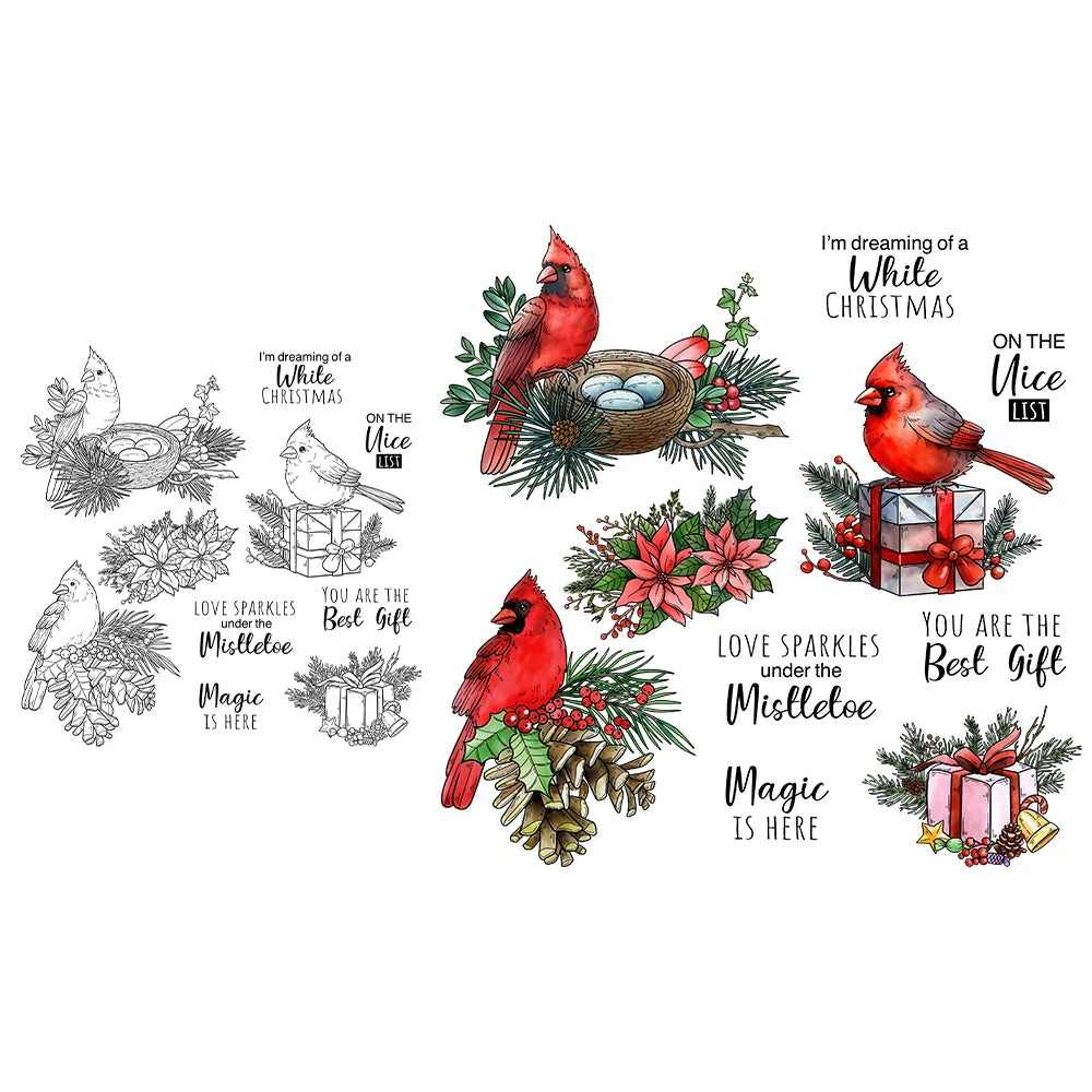 Delightful  Christmas Birds Sending Lovely Messages Transparent Stamps