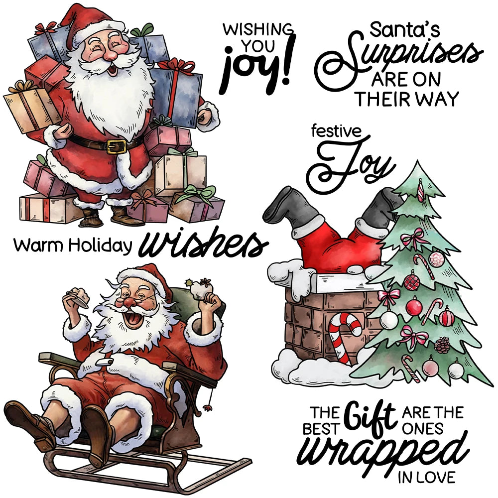 Jolly Merry Christmas Santa Claus Transparent Stamps, Dies, Stamp and Die Set (please order items separately)