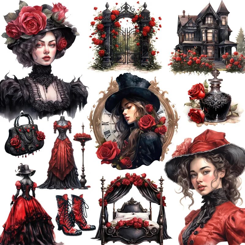 Elegant Victorian Times Decorative Stickers, 16 Pieces