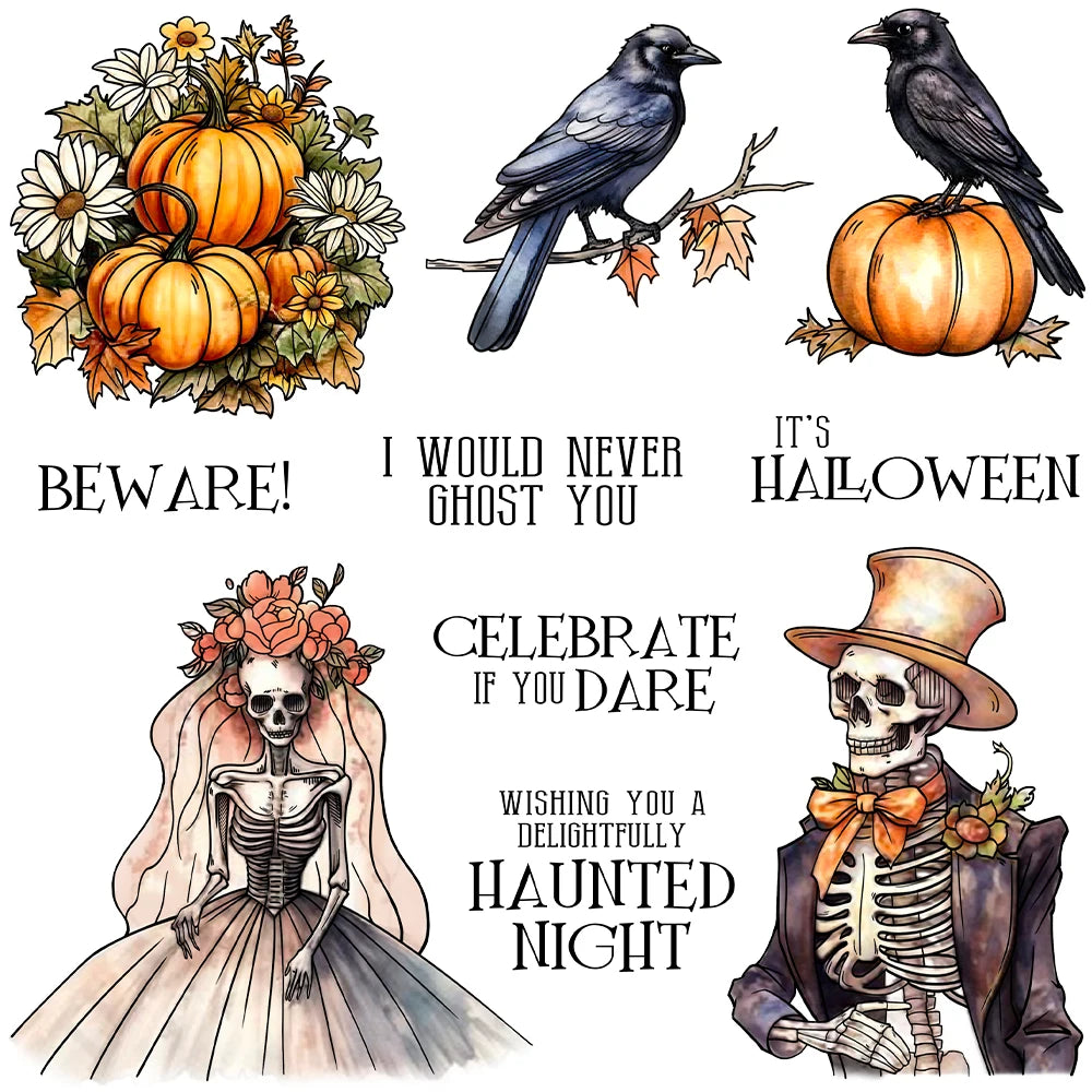 Scary Halloween Skeleton Bride and Groom Transparent Stamps, Stamp and Die Set (please order items separately)