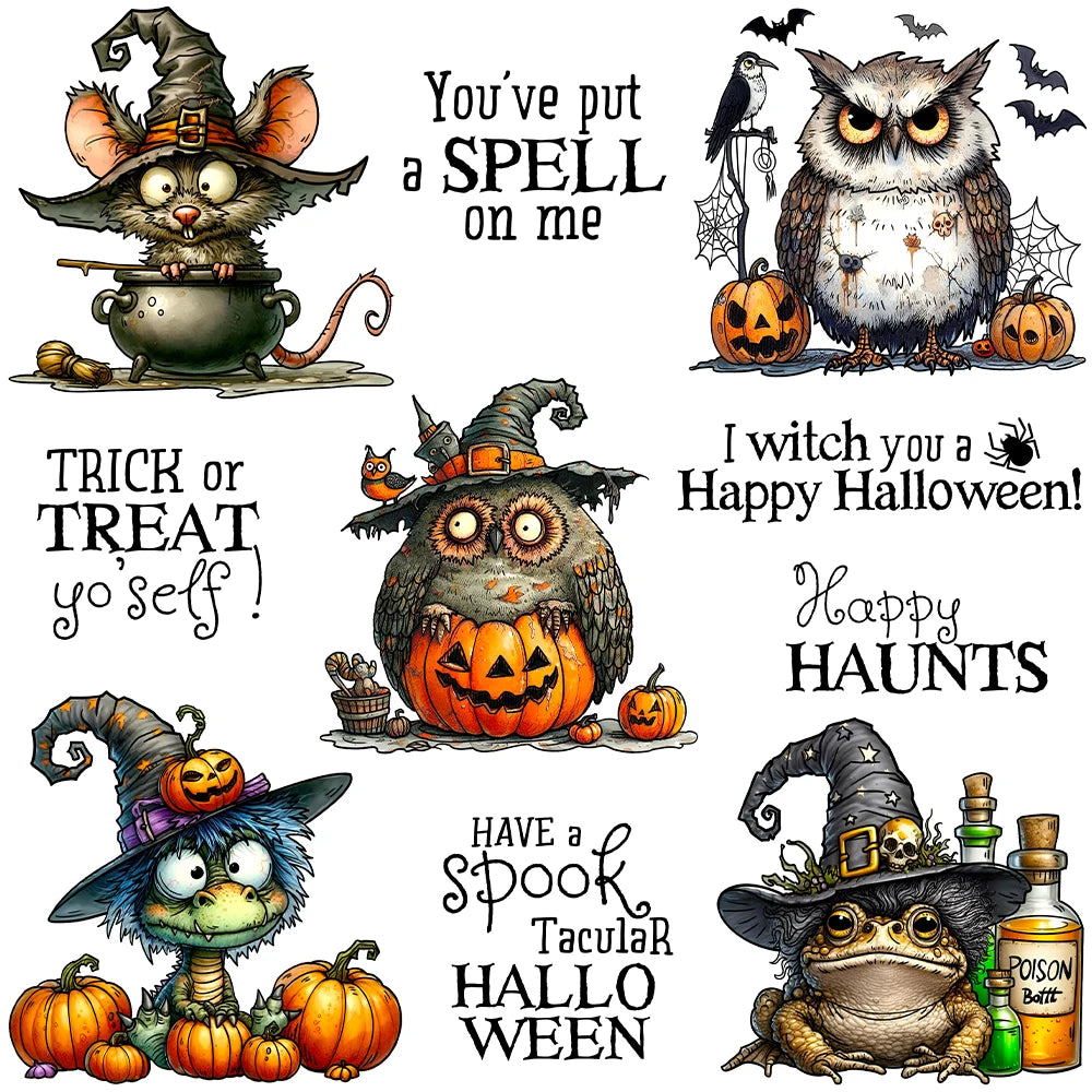 Comical Halloween Witch Animals Transparent Stamps, Stamp and Die Set (please order items separately)