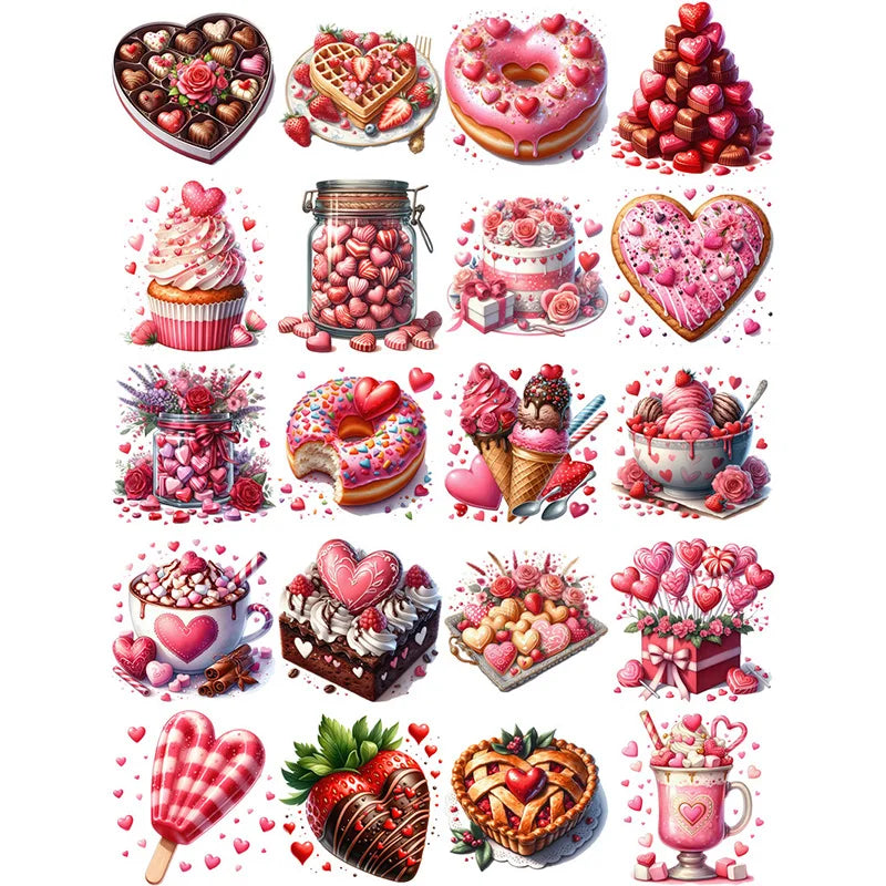 Cute Valentine's Day Desserts Decorative Stickers, 20 Pieces, 4-7 cm