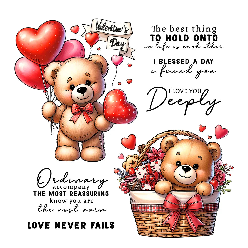 Cute Bears Sharing Valentine Love Transparent Stamps, Dies, Stamp and Die Set (please order items separately)