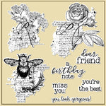 Endearing Vintage-Style Bees and Flowers Transparent Stamps