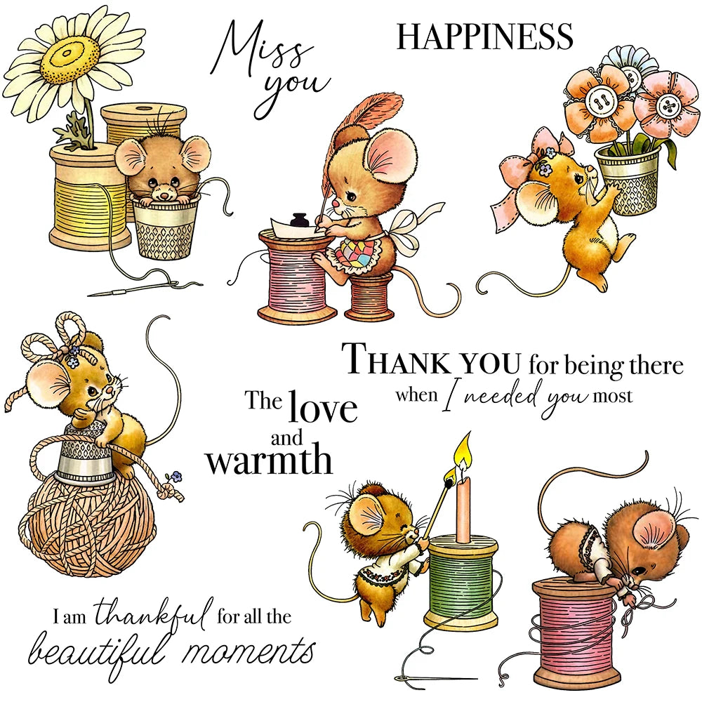 Cute Sewing Mice Transparent Stamps, Dies, Stamp and Die Set (please order items separately)