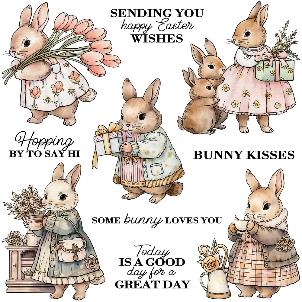 Beautiful Bunny Kisses and Lovely Spring Wishes Transparent Stamps