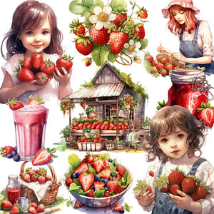 Gorgeous Strawberry Picking Time Decorative Stickers, 12 Pieces, 5-8 cm