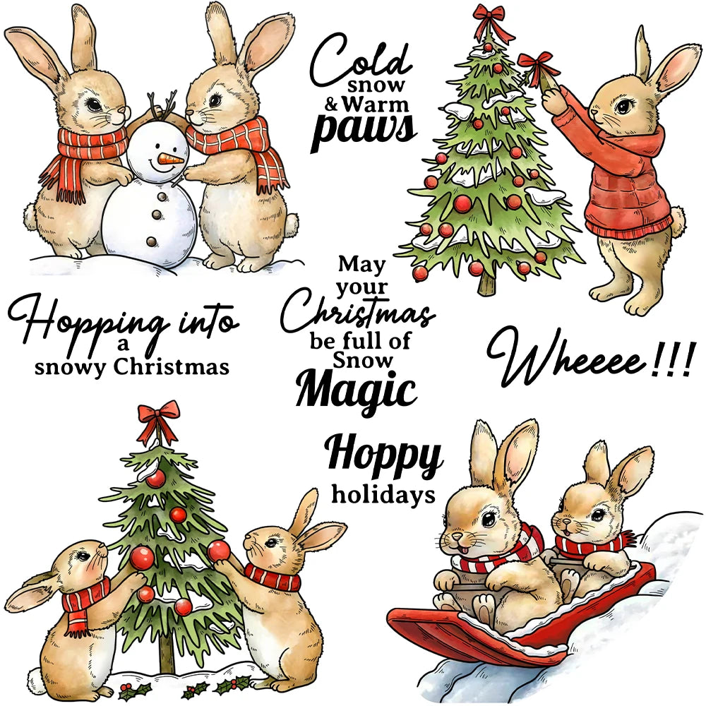 Adorable Bunnies At Christmas Transparent Stamps, Dies, Stamp and Die Set (please order items separately)