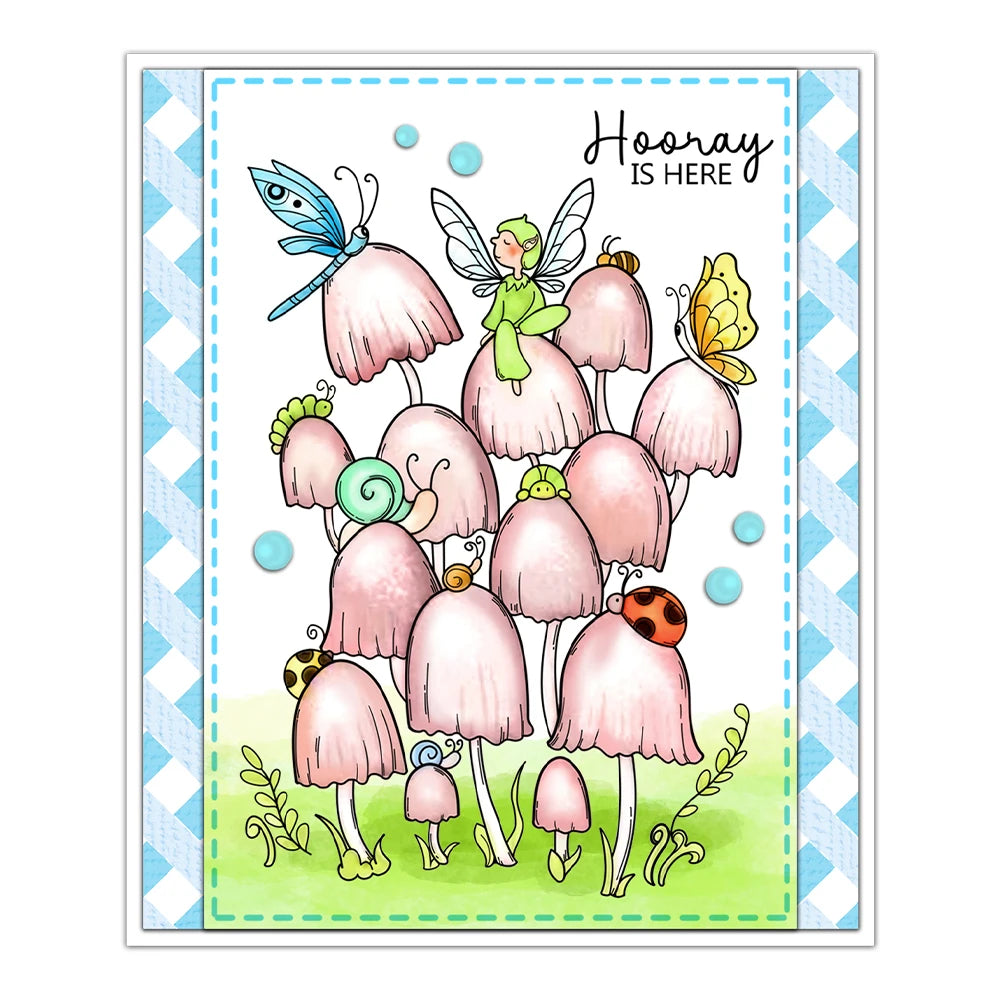 Beautiful Spring Mushrooms with Fairies Transparent Stamps