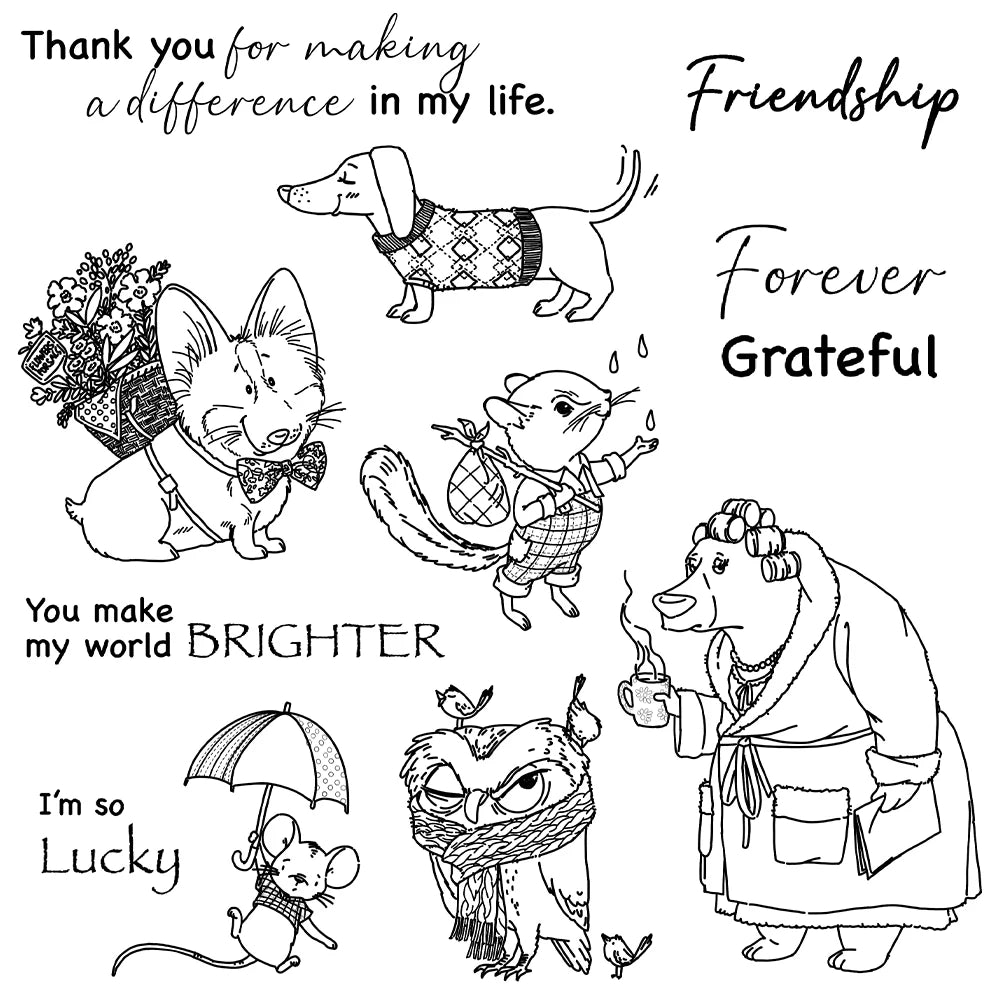 Funny Animals Forever Grateful Transparent Stamps, Dies, Stamp and Die Set (please order items separately)