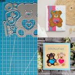 Adorable Teddy with Hearts Metal Cutting Die, Size on Photo