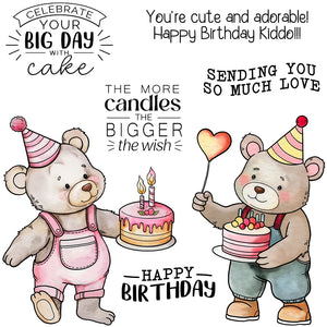 Sweet Happy Birthday with Cute Bears Transparent Stamps, Stamp and Die Set (please order items separately)